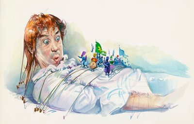 Lemuel Gulliver catturato dai Lillipuziani, da I viaggi di Gulliver da Jonathan Swift