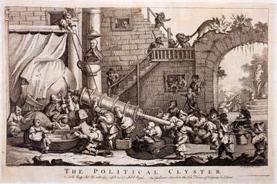 Il clistere politico, stampa di William Hogarth, 1757 da Jonathan Swift