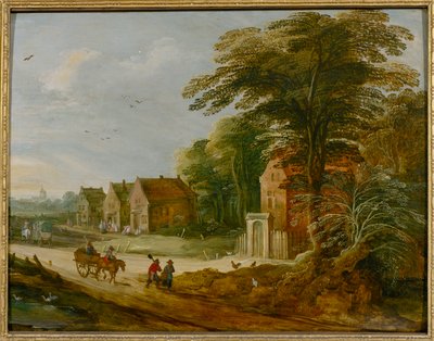 Viaggiatori che attraversano un villaggio da Joos de (studio of) Momper