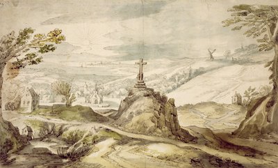 Paesaggio montuoso con una croce da Joos or Josse de Momper