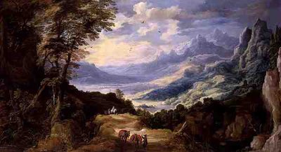 Paesaggio con viaggiatori da Joos or Josse de The Younger Momper
