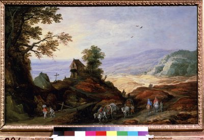 Paesaggio con cappella su una collina da Joos or Josse de The Younger Momper