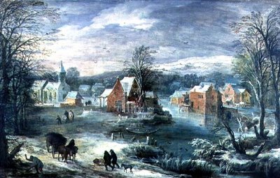 Paesaggio di villaggio in inverno da Joos or Josse de The Younger Momper