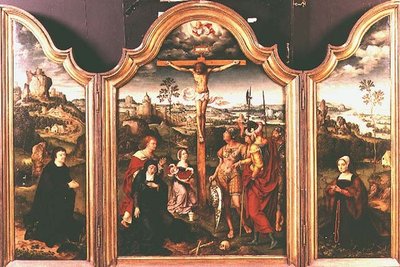 Trittico: Crocifissione fiancheggiata da donatori inginocchiati da Joos van Cleve