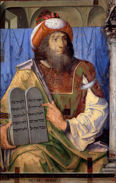 Ritratti di uomini illustri: Mosè e le tavole della legge da Joos van Gent (fl.1460 75)