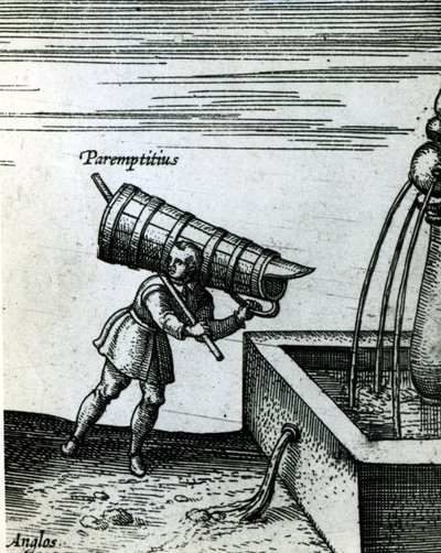 Un apprendista che prende acqua da una fontana (dettaglio) da Joris Hoefnagel