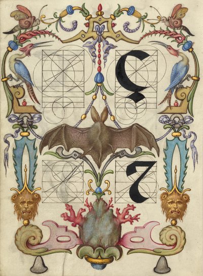 Guida alla costruzione delle lettere ç e tironian et da Joris Hoefnagel