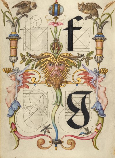 Guida alla costruzione delle lettere f e g da Joris Hoefnagel