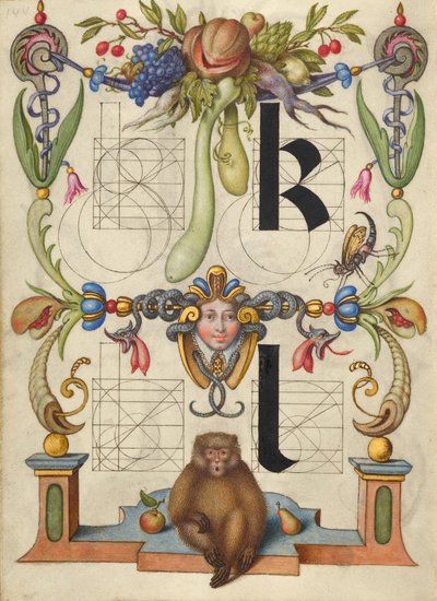Anleitung zum Konstruieren der Buchstaben k und l da Joris Hoefnagel