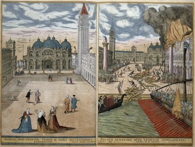 Veduta di San Marco e del Palazzo Ducale in fiamme, da 