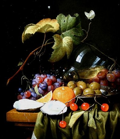 Una natura morta di frutti, viti e un