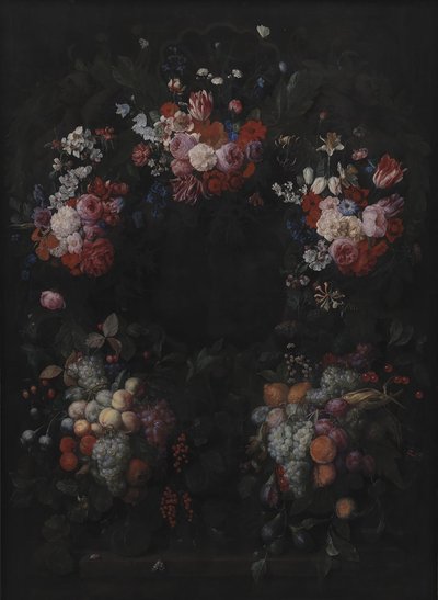 Cartiglio di pietra con ghirlanda di frutta e fiori da Joris van Son