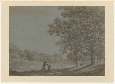 Passeggiatori su una strada lungo alberi alti da Joris van der Haagen