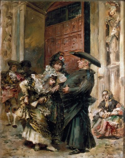 La sortie de la messe: due donne che esaminano il ventre di un curato all