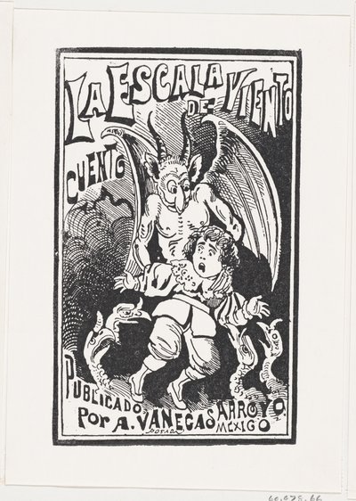 Un demone che tiene un giovane ragazzo per le spalle sopra un gruppo di avvoltoi da José Guadalupe Posada