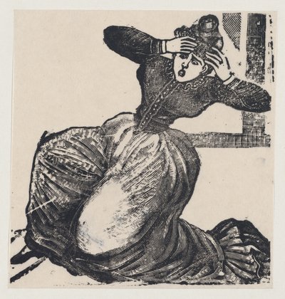 Una donna ansimante a terra con le mani alzate alla testa, da un foglio volante intitolato..., 1893 da José Guadalupe Posada