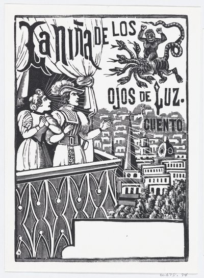 Una donna e un uomo su un balcone che guardano un mostro volante nel cielo da José Guadalupe Posada