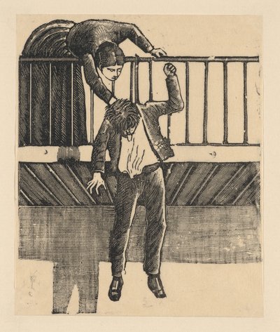 Una donna scopre un uomo che si è suicidato impiccandosi da José Guadalupe Posada