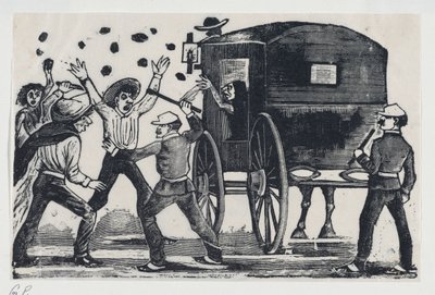 Uomini che combattono vicino a un cavallo e una carrozza da José Guadalupe Posada