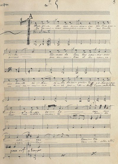 Manoscritto originale di romance per tenore della zarzuela, "Alma de Dios", di Jose Serrano (1873-1941) da José Serrano