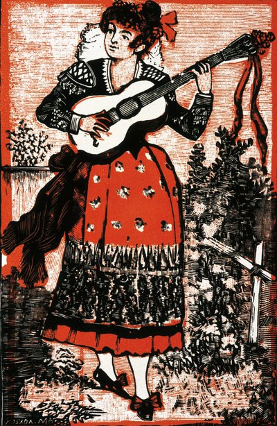 Copertina di una raccolta di canzoni che rappresenta una messicana con una chitarra da José Guadalupe Posada
