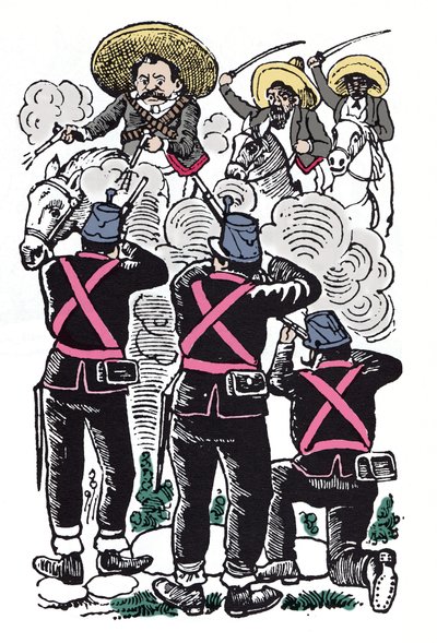 La Rivoluzione Messicana (1910-1920): la lotta dei federali contro le truppe rivoluzionarie di Emiliano Zapata (Emiliano Zapata Salazar noto come El Caudillo del Sur) da José Guadalupe Posada