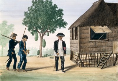 Un prigioniero condotto via da un poliziotto e un consigliere, da "The Flebus Album of Views In and Around Manila" da Jose Honorato Lozano