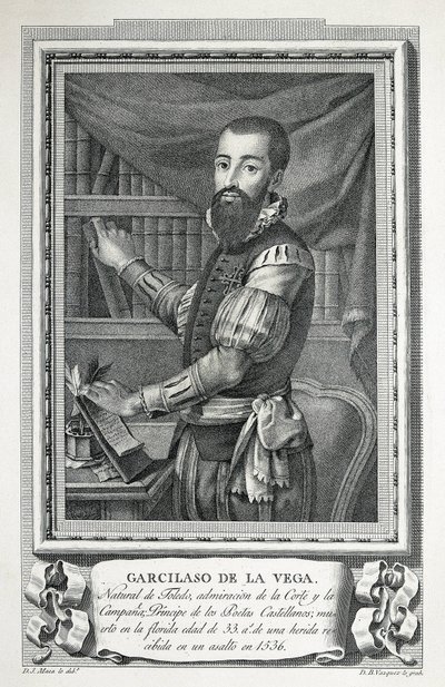 MAEA, José (1760-1826). Ritratto di Garcilaso de la Vega. 1791. Disegno di José Maea inciso a bulino da Bartolomeo Vazquez. Acquaforte da Jose Maea