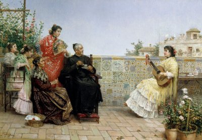 Visita del sacerdote, XIX secolo (pittura a olio) da Jose Rico y Cejudo