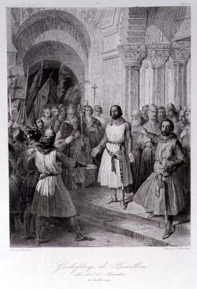 Goffredo di Buglione Eletto Re di Gerusalemme, inciso da Leopold Massard da Jose de (after) Madrazo y Garreta