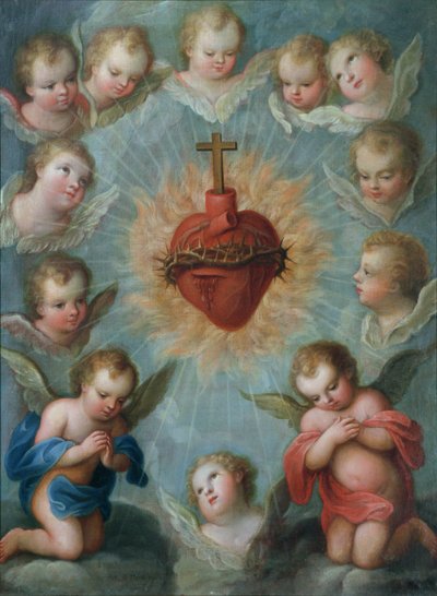 Sacro Cuore di Gesù circondato da angeli, c.1775 da Jose de or Joseph Paez