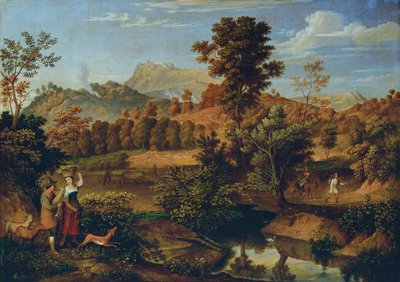 Paesaggio italiano con contadino che ara (La Serpentara presso Olevano, Paesaggio presso Paliano) da Josef Anton Koch