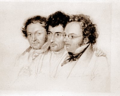 Da sinistra a destra: Jenger, Httenbrenner e F. Schubert. Acquerello di Feltscher da Josef Eduard Teltscher