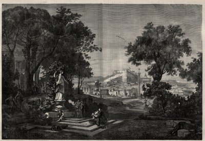 Antica Grecia: veduta dei giardini di Venere ad Atene. Incisione da un dipinto di Joseph Hoffmann in 