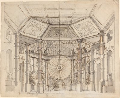 Design di Scena per un Tempio a Cupola con un Disco Solare sopra l