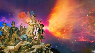 JJM-recreate: Delacroix-F_La libertà che guida il popolo+JWST da Josef Johann Michel
