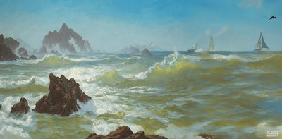 JJM ricrea Bierstadt-A: Seal Rock California (con velieri) da Josef Johann Michel