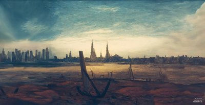 JJM ricrea Friedrich-C-D: Città al sorgere della luna (grattacieli) da Josef Johann Michel