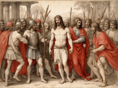 Gesù deriso e percosso dai soldati romani da Josef Johann Michel