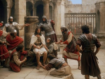 Gesù deriso e percosso dai soldati romani da Josef Johann Michel