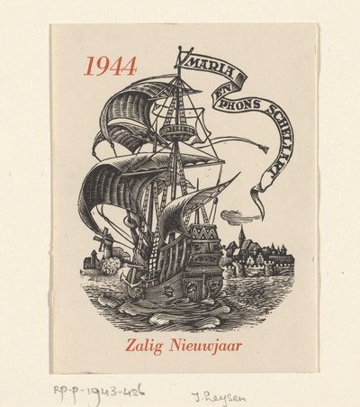 Auguri di Capodanno per il 1944 da Mária e Phons Schellart da Josef Leysen (Jef)