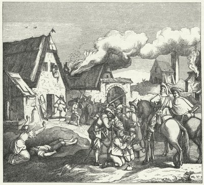 Truppe imperiali che saccheggiano dopo la battaglia di Nordlingen, 1634 da Josef Mathias Trenkwald