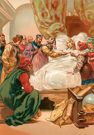 Il malato Copernico riceve la prima copia del suo libro sulle rivoluzioni delle sfere celesti da Josep or Jose Planella Coromina