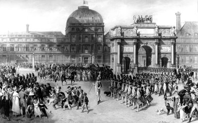 Rappresentazione di una revisione militare durante il Primo Impero Francese nel 1810, davanti alle Tuileries. 1862 da Joseph Louis Hippolyte Bellange