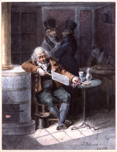 Vecchio che legge il giornale in un caffè, Parigi da Joseph Louis Hippolyte Bellange