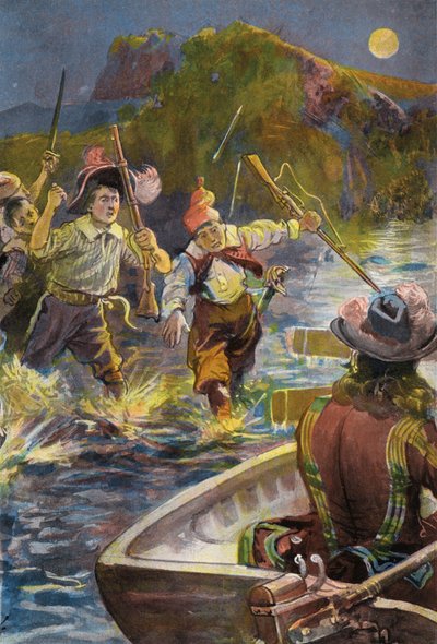 Robinson Crusoe: I nostri uomini corrono verso le barche da Joseph (after) Finnemore