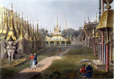 Scena sulla terrazza della Grande Pagoda Dagon a Rangoon guardando verso nord, tavola 5 da 