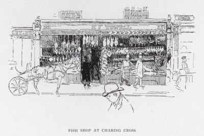 Negozio di pesce a Charing Cross (litografia) da Joseph (after) Pennell