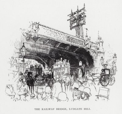 Il ponte ferroviario, Ludgate Hill (litografia) da Joseph (after) Pennell