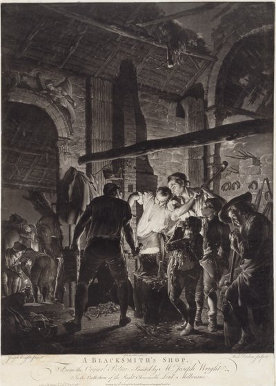 Una Bottega del Fabbro, inciso da Richard Earlom da Joseph (after) Wright of Derby